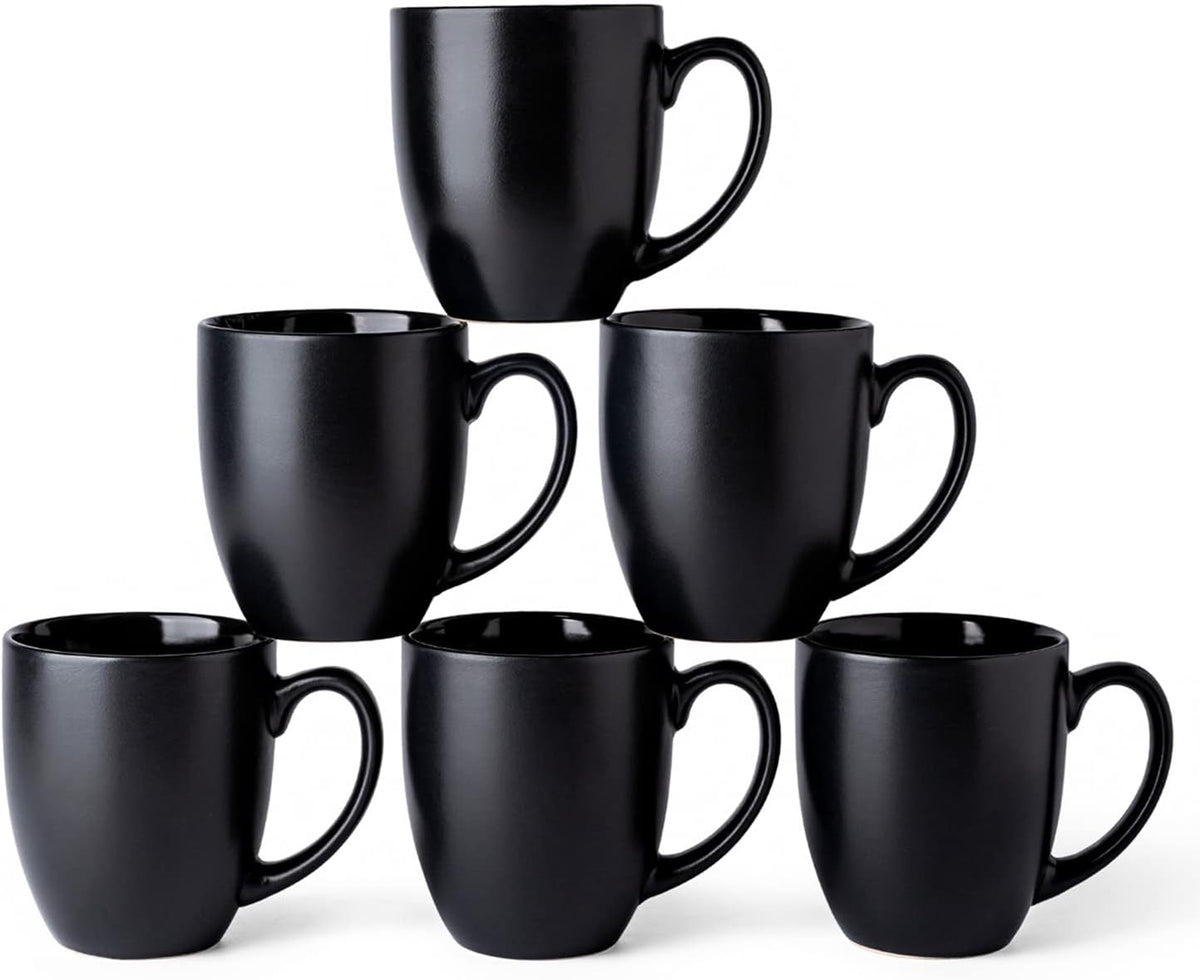 AmorArc 16 oz Coffee Mugs Set of 6, Large Ceramic Matte Black Coffee Cups