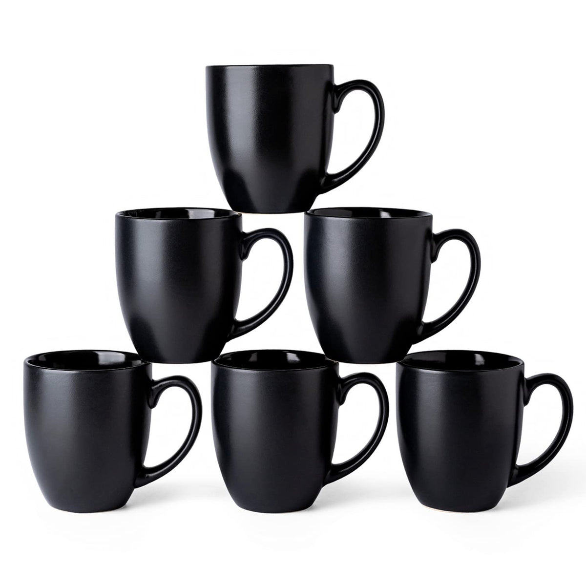 AmorArc 16 oz Coffee Mugs Set of 6, Large Ceramic Matte Black Coffee Cups