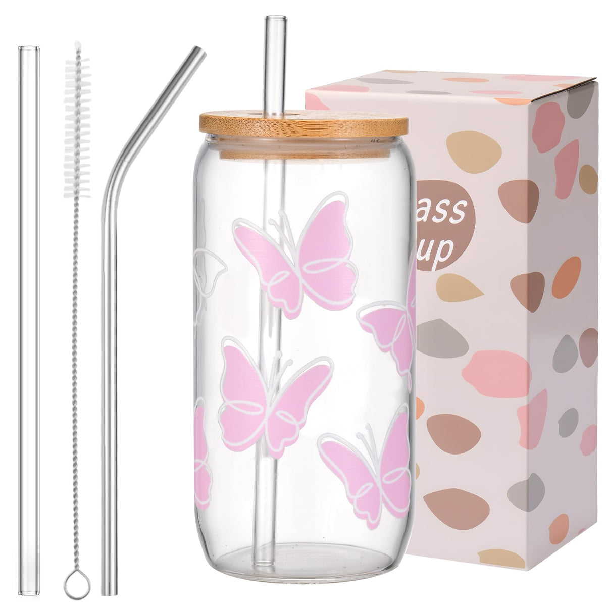 ANABIUP Cute Glass Cups with Lids and Straws, Daisy Flower Iced Coffee Smoothie Matcha Cup Tumbler Birthday Gifts for Women Sister Friend Her Preppy Teenage Girls Teen Girl Gifts Trendy Stuff Things