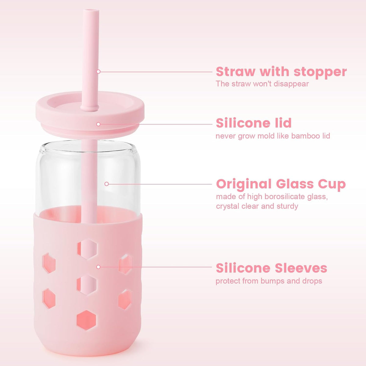 Mrsdry 16 oz Glass Cups with Lids and Straws for Gift, 4-Pack, Mint
