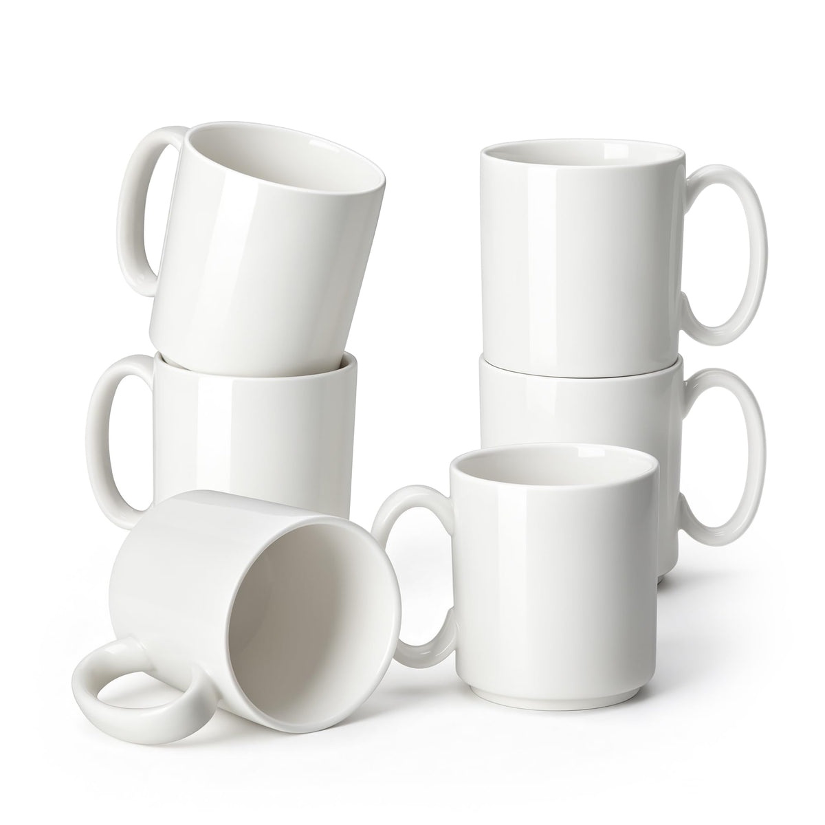 vancasso Porcelain Coffee Mugs Set of 6, 16 oz Coffee Cups for Latte, Cappuccino, Tea & Hot Cocoa, Modern Minimalist Mug Set for Home & Office, Microwave & Dishwasher Safe, White