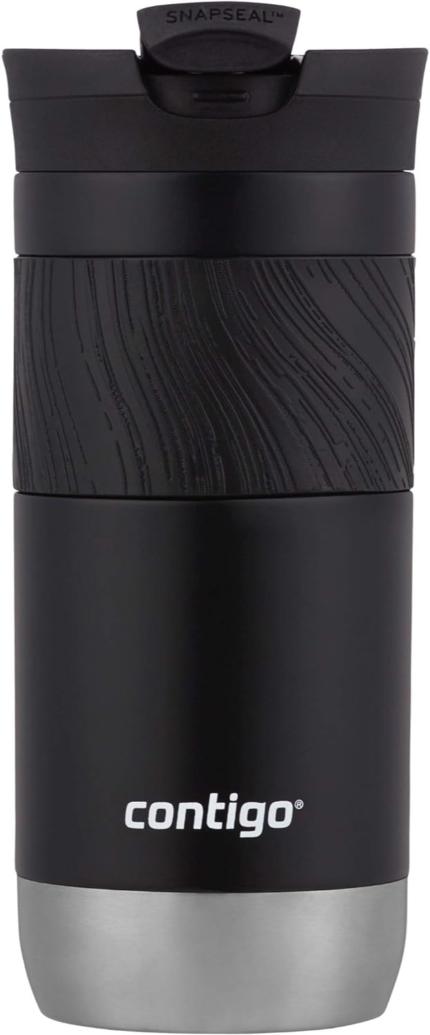 Contigo Byron Vacuum-Insulated Stainless Steel Travel Mug with Leak-Proof Lid Reusable Coffee Mug or Water Bottle BPA-Free 16oz Licorice Keeps Beverages Hot for 6 Hours or Cold for 12 Hours