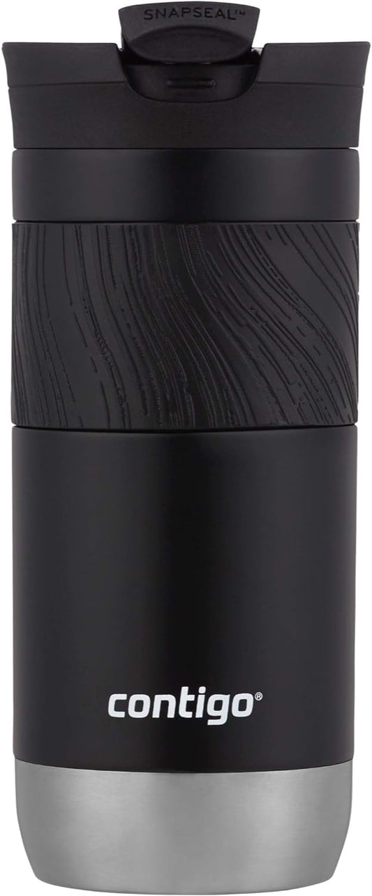 Contigo Byron Vacuum-Insulated Stainless Steel Travel Mug with Leak-Proof Lid Reusable Coffee Mug or Water Bottle BPA-Free 16oz Licorice Keeps Beverages Hot for 6 Hours or Cold for 12 Hours