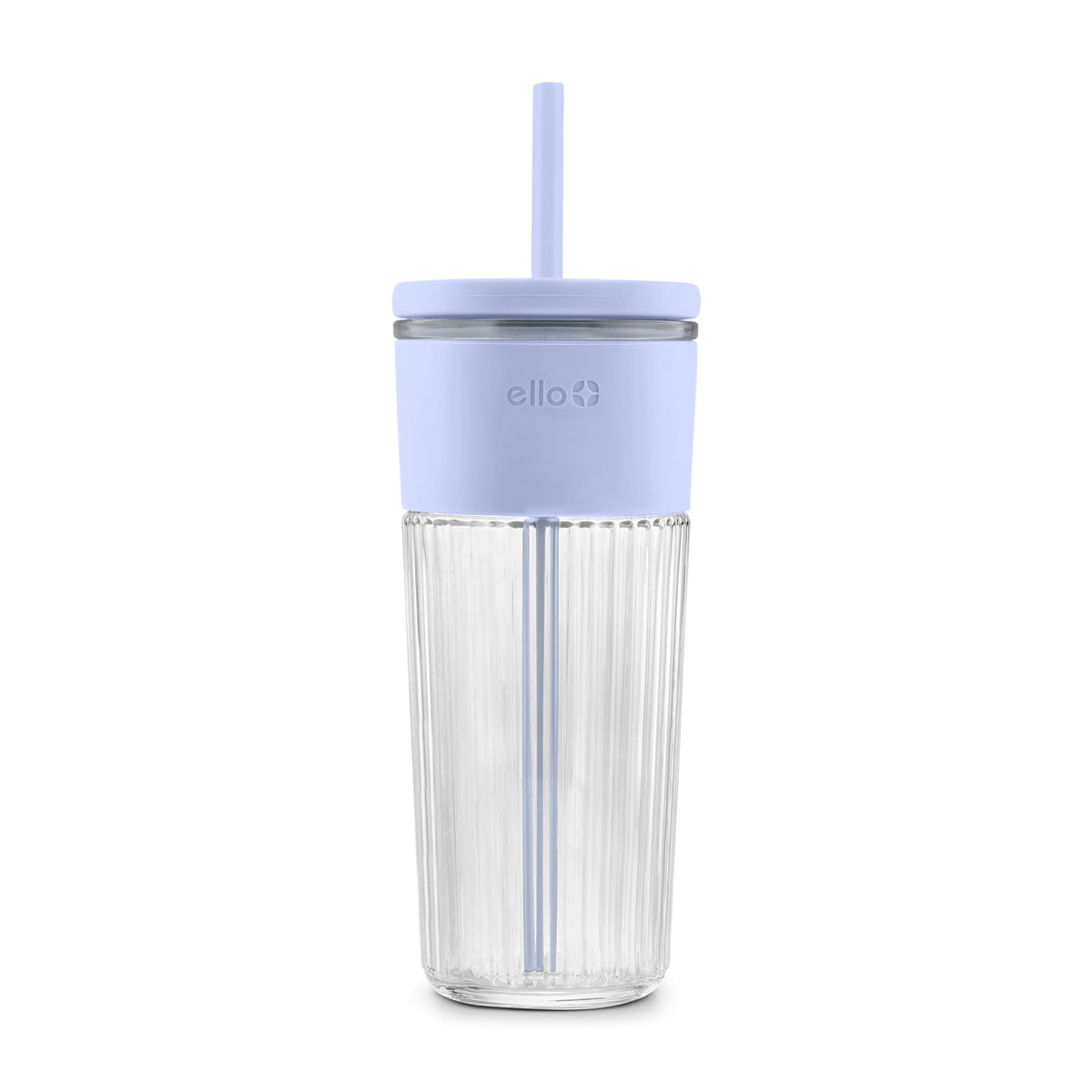 Ello Ava 18oz Glass Tumbler with Straw and Lid for Iced Coffee, Blueberry