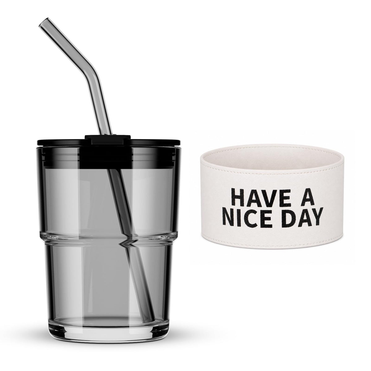 BLUEPOLAR 13oz/400ml Iced Coffee Cups with Lids and Straw，Sealed Carry On Thick Wall Glass Matcha Tumbler for Juice，Water, Late,Tea Fits Car Cup Holders for Office，Gym(Aurora White