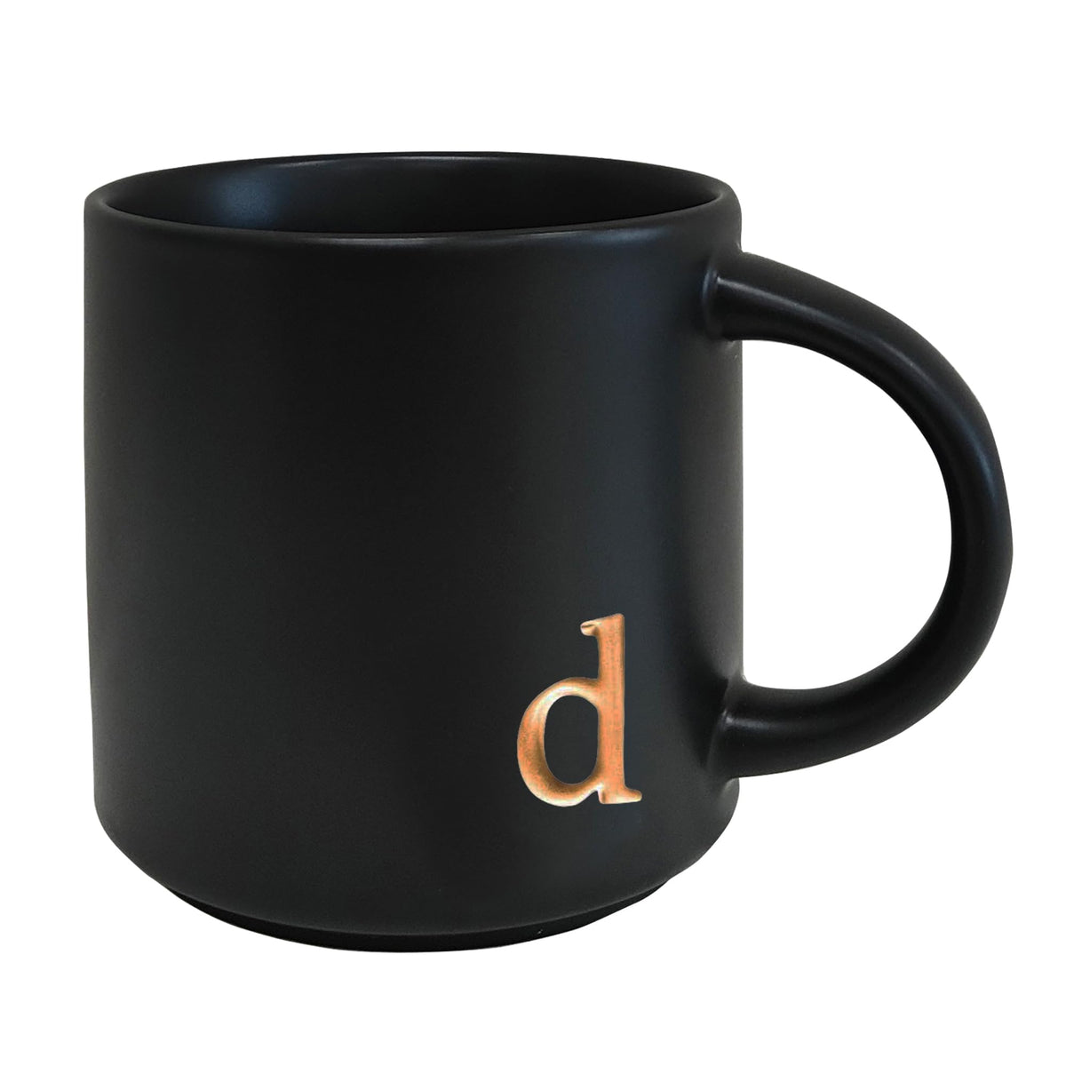 COLLECTIVE HOME Black Ceramic Coffee Mug, 15 oz Golden Monogram Tea Cup (k)