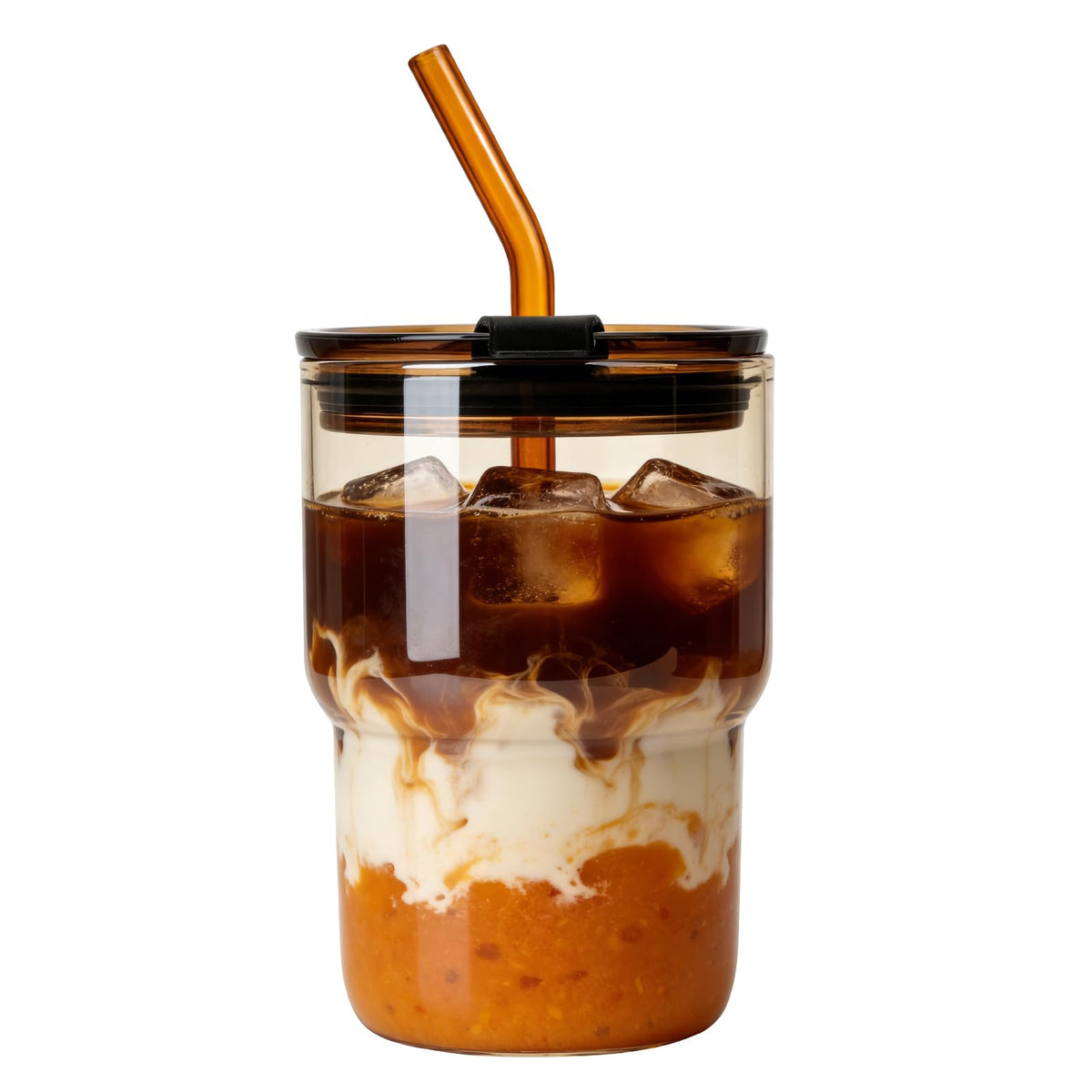 Luxfuel 16 oz Glass Cups with Lids and Straws Reusable Iced Coffee Tumbler