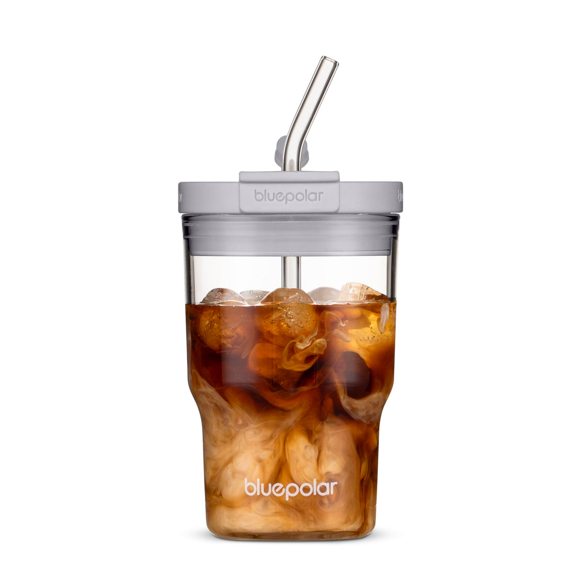 BLUEPOLAR 16oz/480ml Iced Coffee Cups With Lids And Straws,Reusable Leakproof Glass Tumbler,Water Bottles,Cold Brew,Drinking Jars For Juicing,Matcha,Tea,Smoothie For Travel,Office (Off-White)