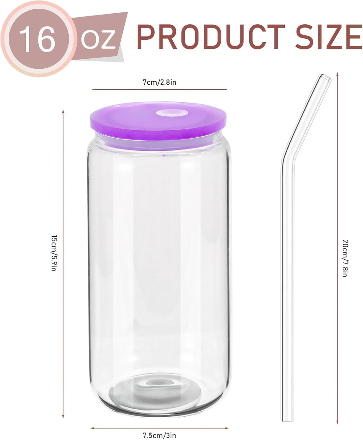 20 Pack Drinking Glass Cups with Acrylic Lids and Glass Straws 16oz Clear Glass Tumblers Can Shaped Iced Coffee Cups Drinking Glasses, Cute Glass Cups for Tea Beer Soda Smoothie Whiskey Gift