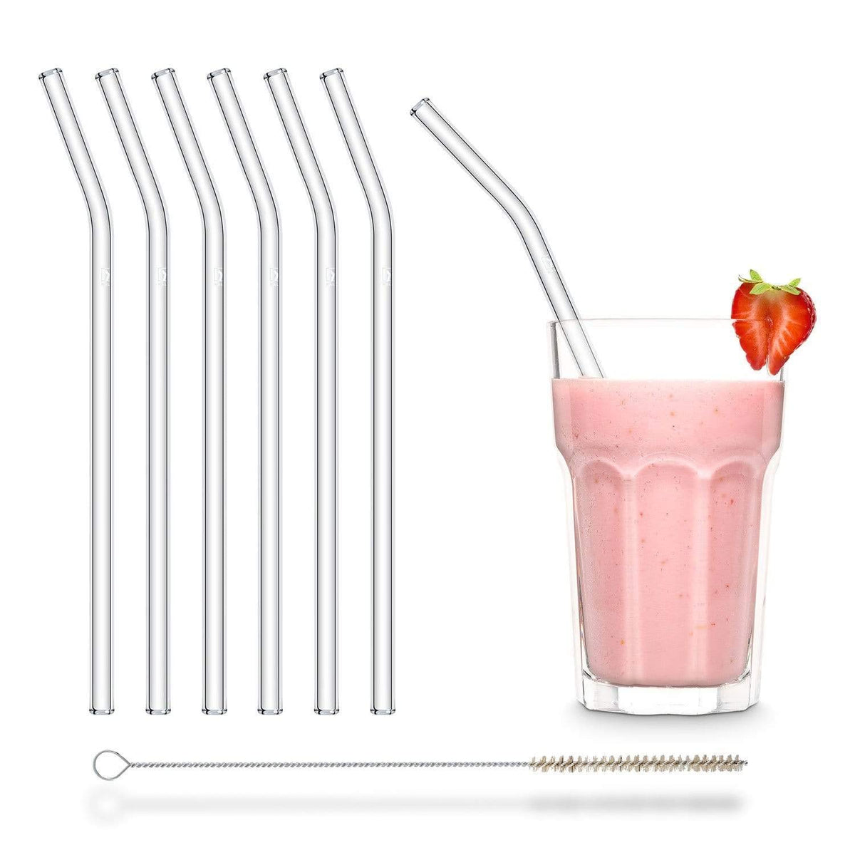 Halm Glass Straws 6x 12 inch Long Replacement Straw for Stanley Quencher Cup 40 oz & 30 oz Plastic-Free Cleaning Brush - Reusable Drinking Straw Dishwasher Safe Made in Germany
