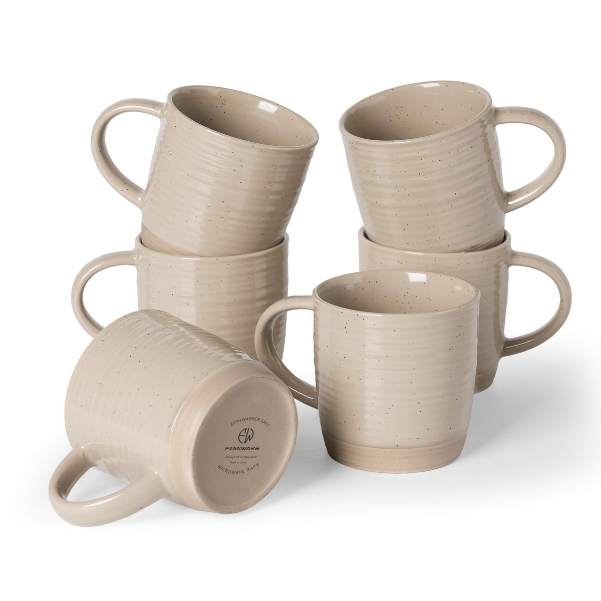 famiware Coffee Mugs Set of 6, 13 oz Mug Set, Ceramic Cup Set with Handle