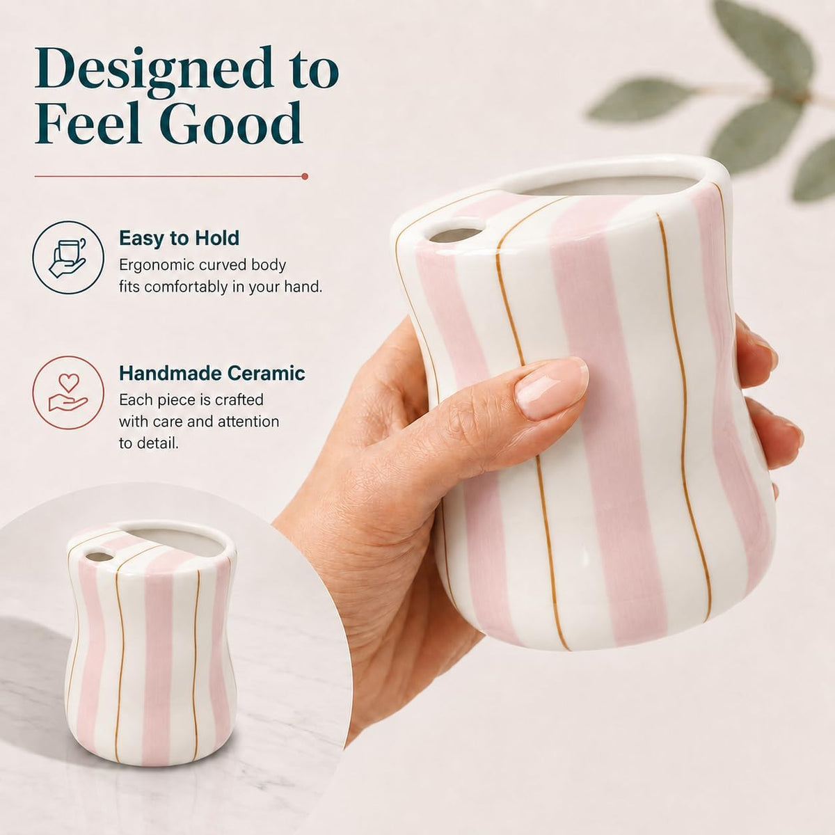 Coffee Mug Espresso Cup 10oz Ceramic Coffee Mugs Hand-Painted Striped Art,Birthday Gift for Women Men Him Her