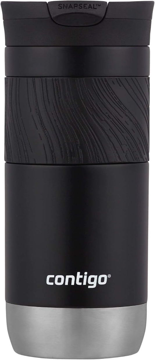 Contigo Byron Vacuum-Insulated Stainless Steel Travel Mug with Leak-Proof Lid Reusable Coffee Mug or Water Bottle BPA-Free 16oz Licorice Keeps Beverages Hot for 6 Hours or Cold for 12 Hours
