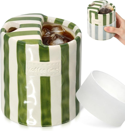 10 oz Ceramic Coffee Mug with Sip Hole & Silicone Sleeve, Green