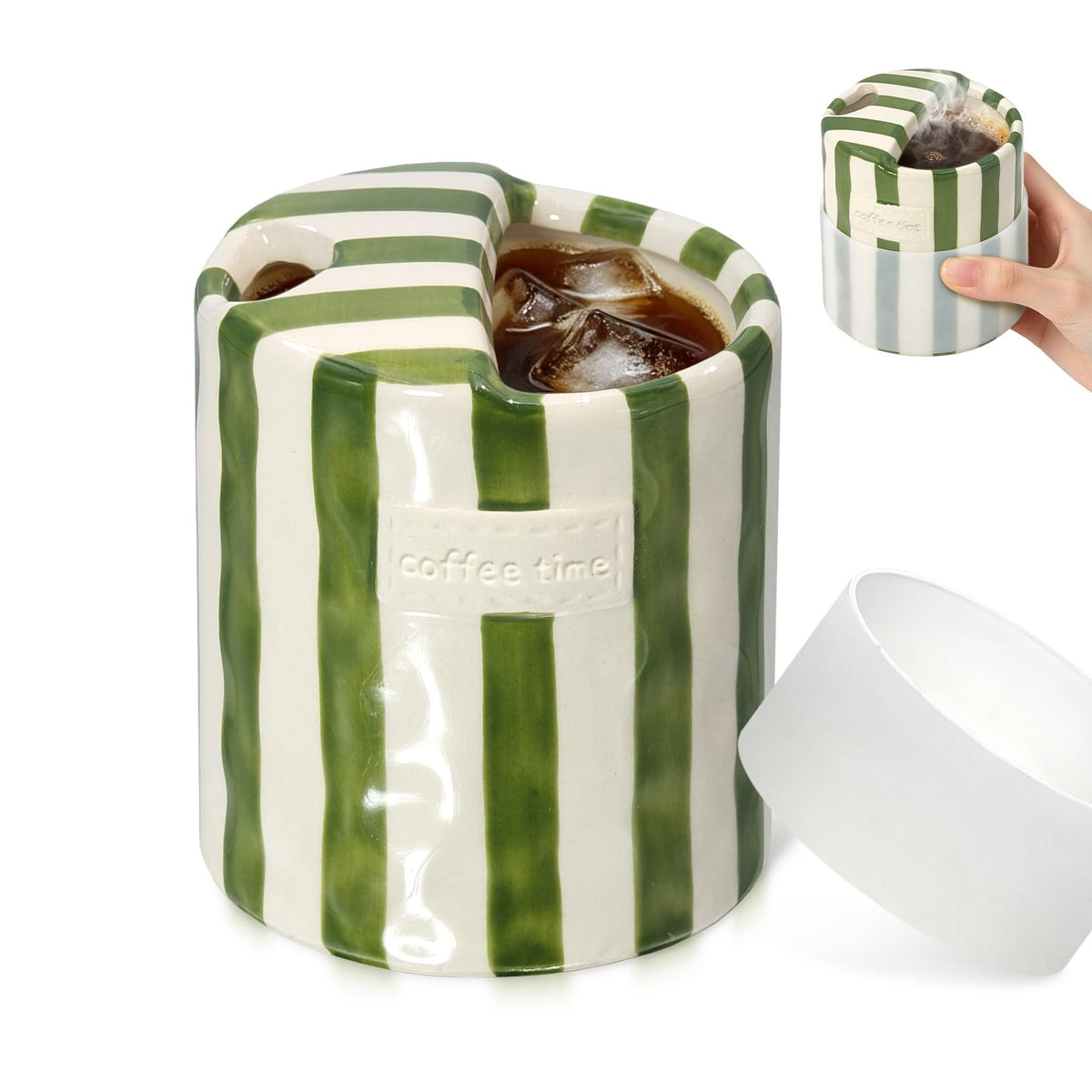 10 oz Ceramic Coffee Mug with Sip Hole & Silicone Sleeve, Green