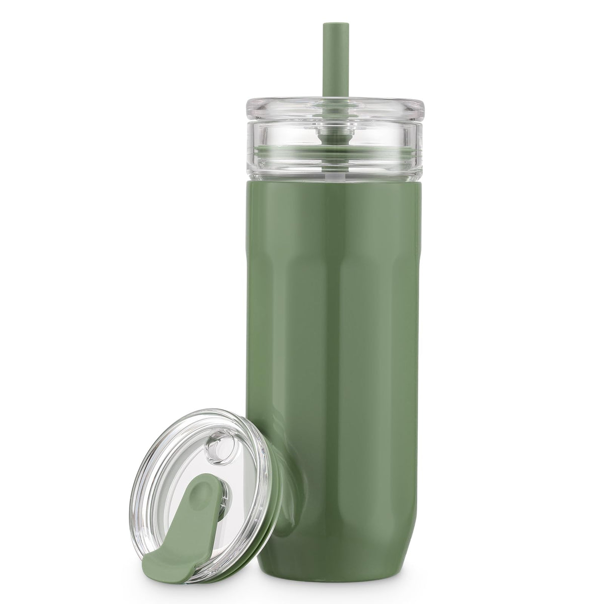 chunmo 18 oz Vacuum Insulated Glass Tumbler with Straw Lid & Spout Lid - Keeps Drinks Cold for 12 Hrs - Perfect Size Iced Coffee Cup - Smoothie Cup - Dishwasher Safe