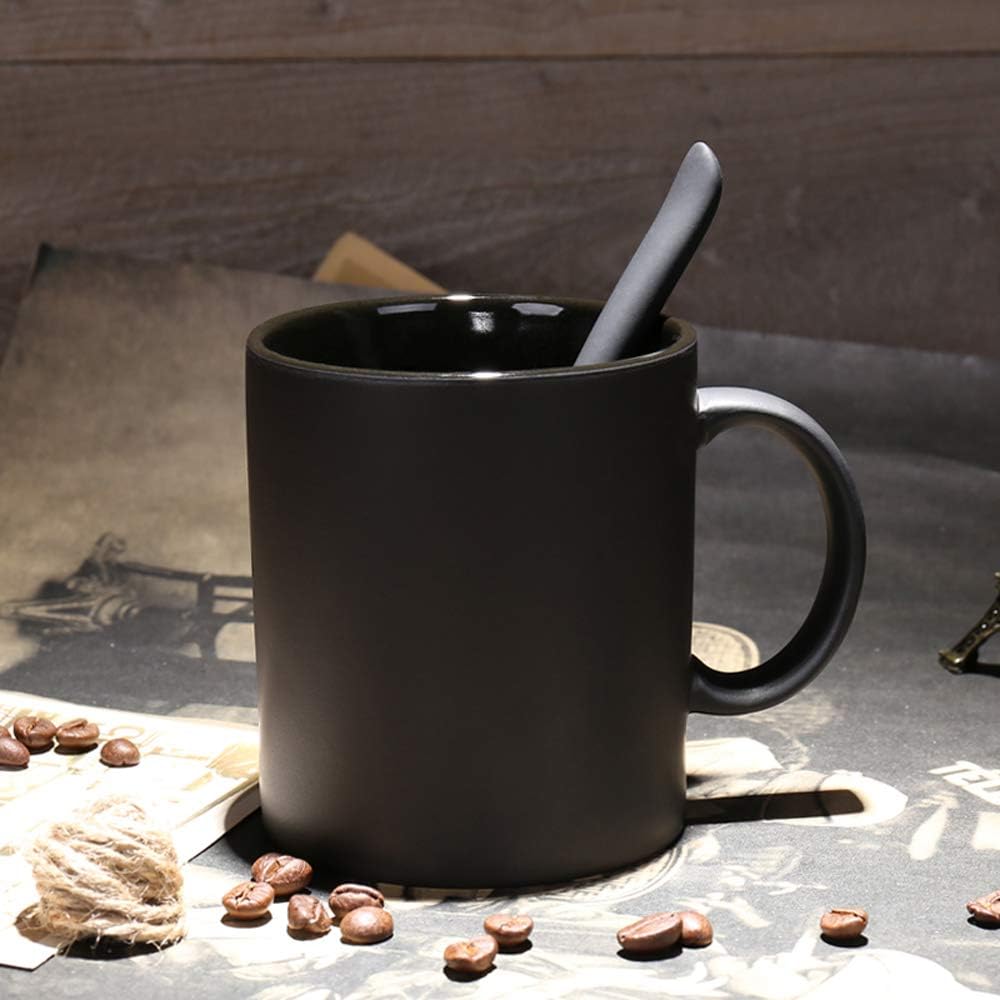 11 oz Matte Black Coffee Mug, Classic Ceramic Cup with Hanlde for Latte Cappuccino Tea, Matt Black