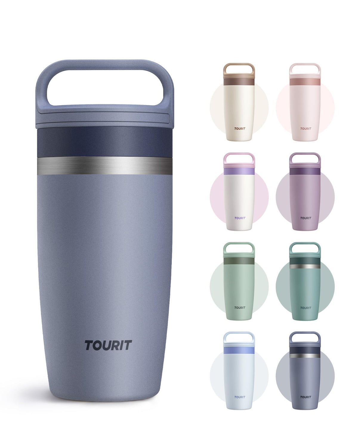TOURIT Travel Coffee Mug 16 oz,Leakproof 2-Part Drink Lid Tumbler,Off-White