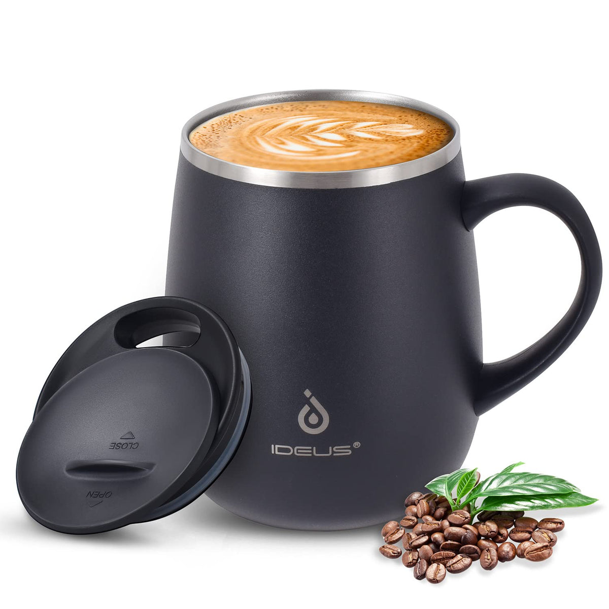 Ideus 16 oz Insulated Coffee Mug with Lid and Handle (Celadon, FUJI DAWN)