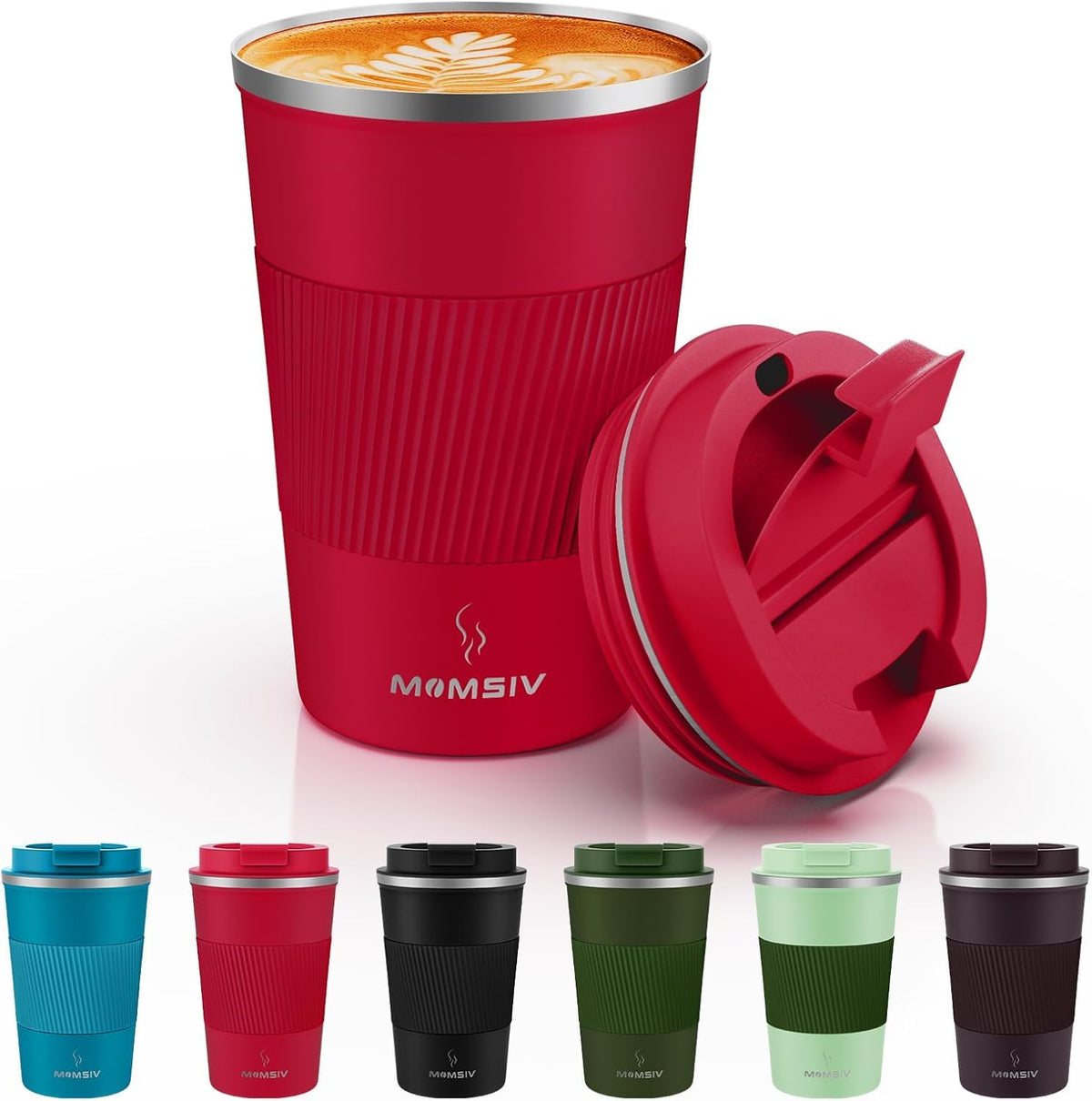 MOMSIV 12oz Travel Coffee Mug, Insulated Coffee Cup with Leakproof Lid