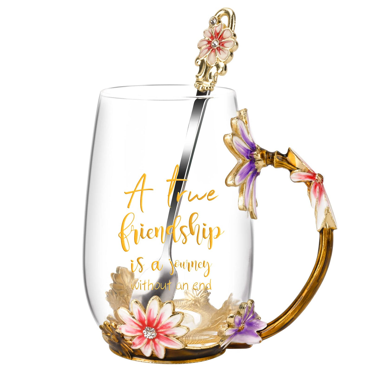 Tea Cup Glass Coffee Enamels Mug Gifts for Mom Women Christmas Birthday