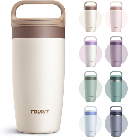 TOURIT Travel Coffee Mug 16 oz,Leakproof 2-Part Drink Lid Tumbler,Off-White