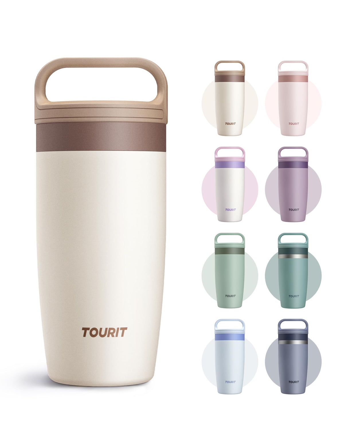 TOURIT Travel Coffee Mug 16 oz,Leakproof 2-Part Drink Lid Tumbler,Off-White