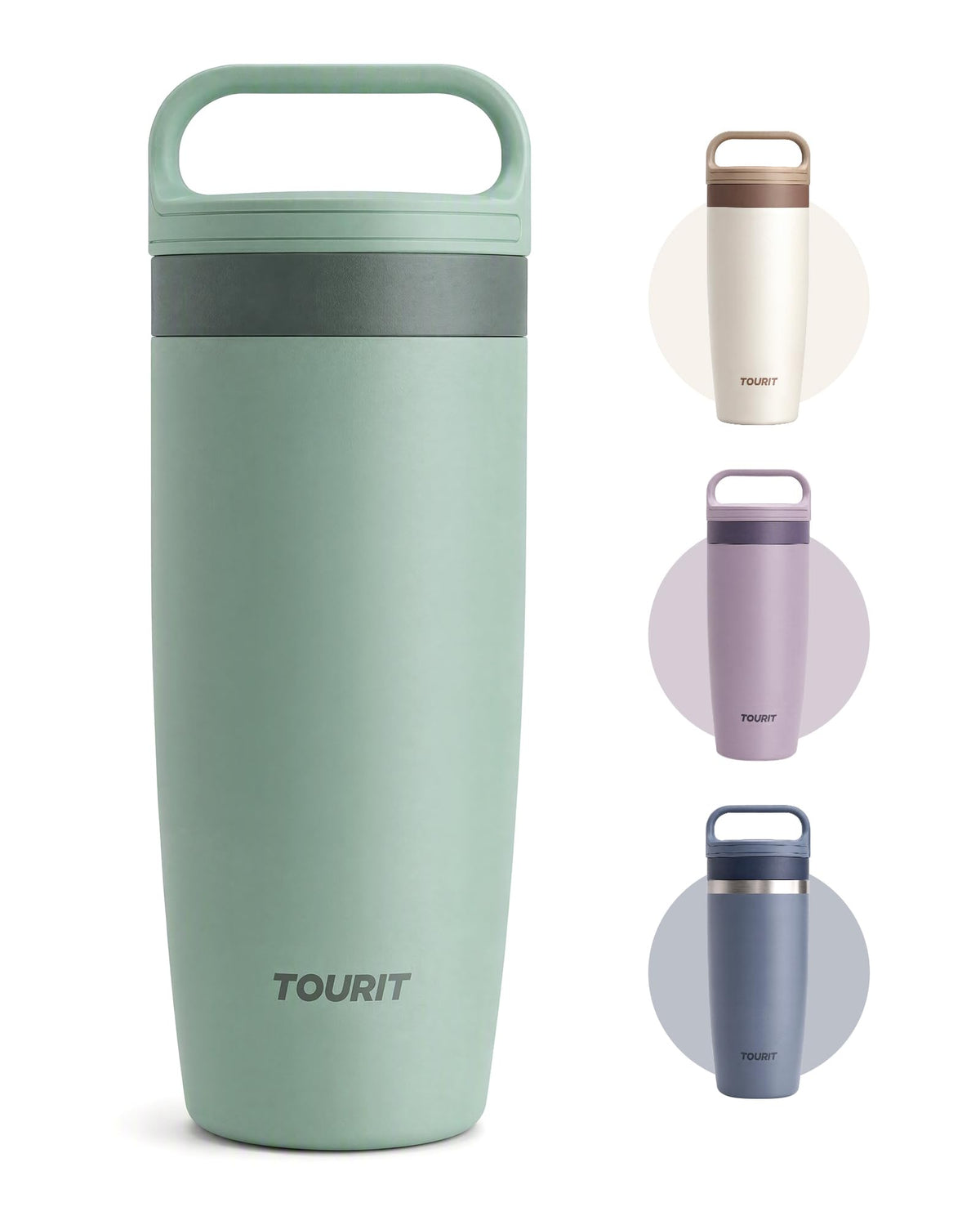 TOURIT Travel Coffee Mug 16 oz,Leakproof 2-Part Drink Lid Tumbler,Off-White