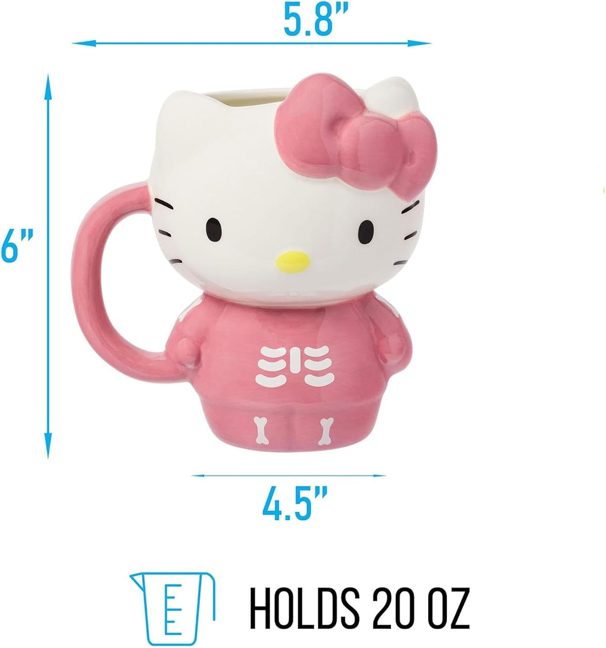 Silver Buffalo Sanrio Hello Kitty Spooky Skeleton, 3D Sculpted Mug, 20oz