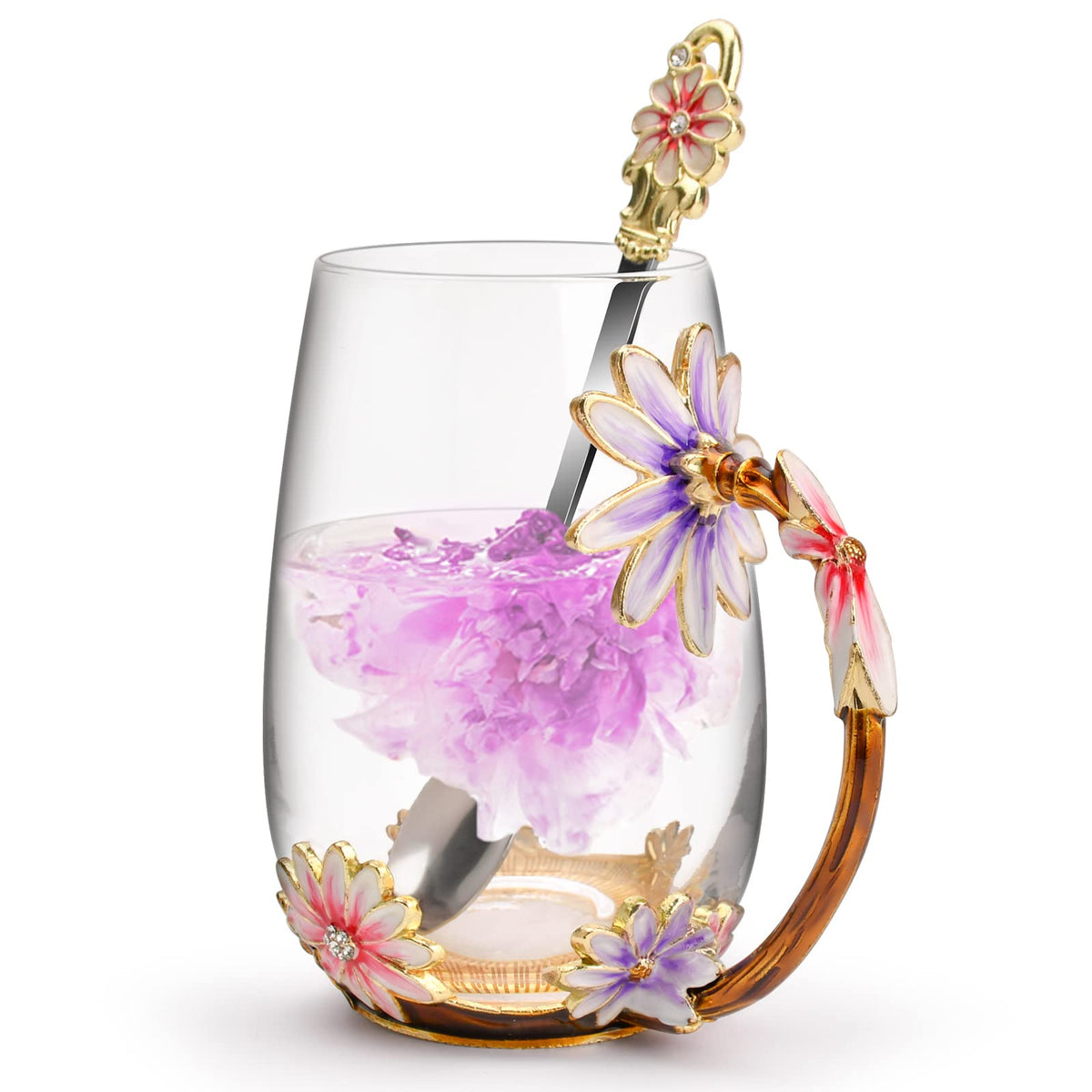 Tea Cup Glass Coffee Enamels Mug Gifts for Mom Women Christmas Birthday