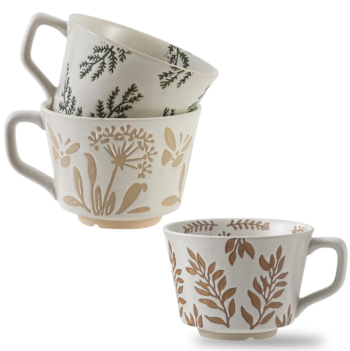 Ceramic Mug, 11oz - Vintage Cups Mug for Coffee Milk Latte Cappuccino Tea, Porcelain Cups Dishwasher Microwave Freezer Safe Stoneware (Brown Leaf Mug 1 pc)