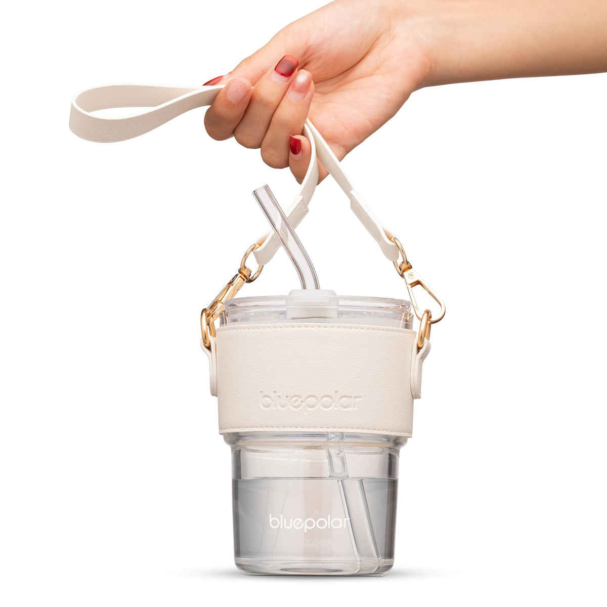BLUEPOLAR 13oz/400ml Iced Coffee Cups with Lids and Straw，Sealed Carry On Thick Wall Glass Matcha Tumbler for Juice，Water, Late,Tea Fits Car Cup Holders for Office，Gym(Aurora White