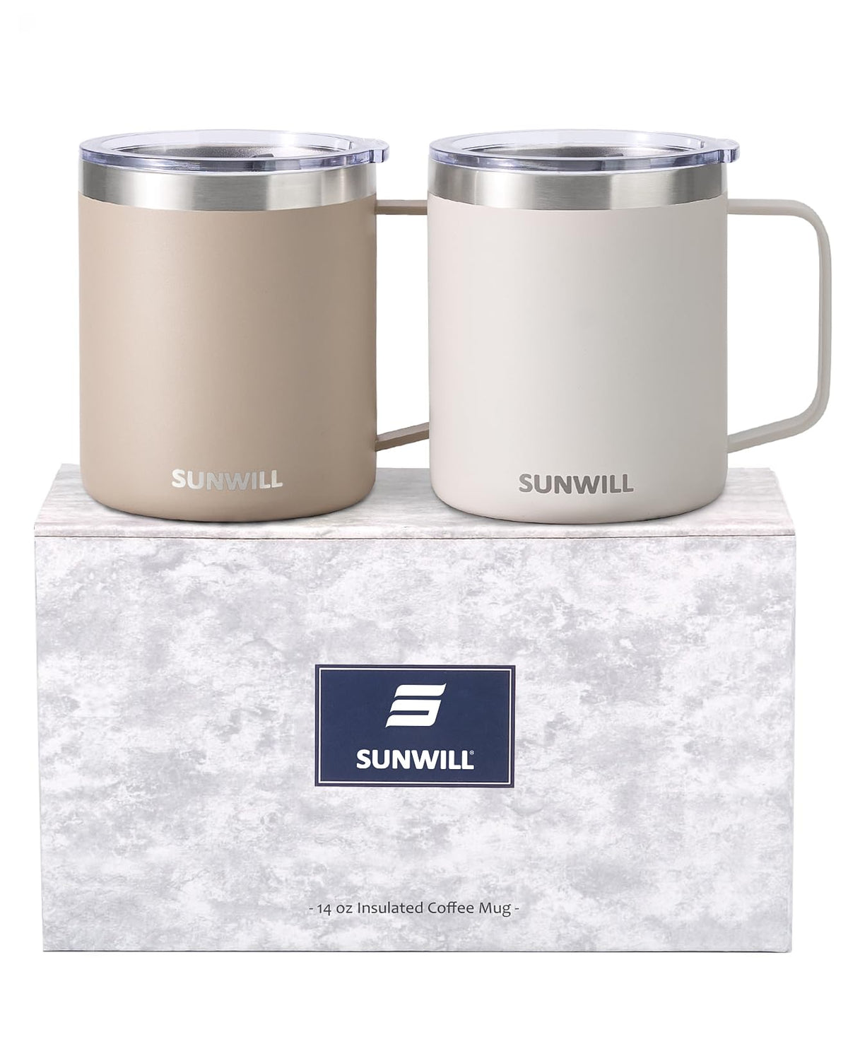 SUNWILL Insulated Coffee Mug, Stainless Steel 14 oz, Splash-Proof Lid