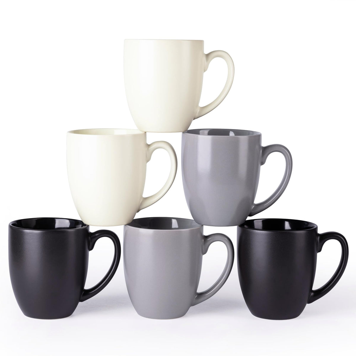 AmorArc 16 oz Coffee Mugs Set of 6, Large Ceramic Matte Black Coffee Cups