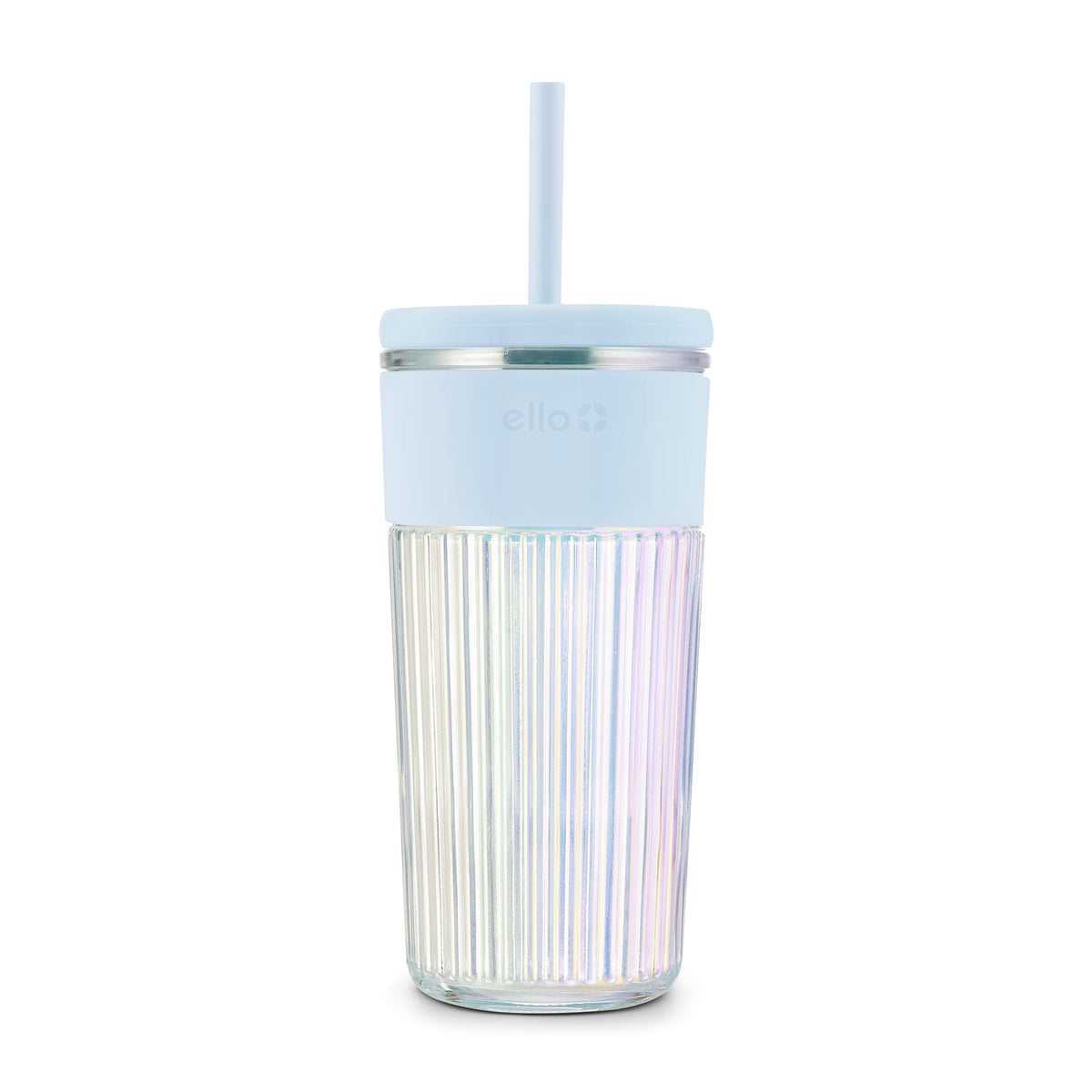 Ello Ava 18oz Glass Tumbler with Straw and Lid for Iced Coffee, Blueberry