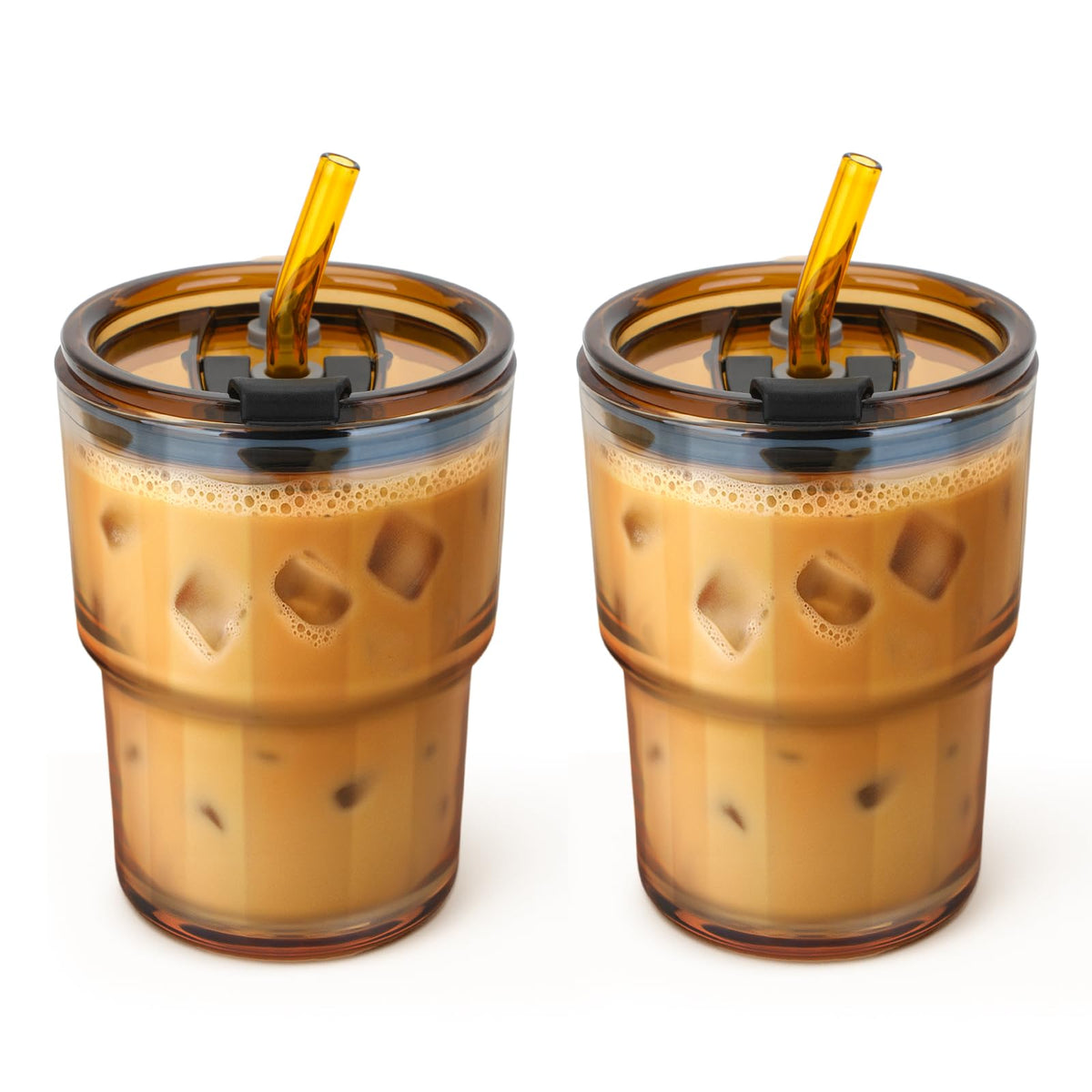 13 oz Glass Tumbler with Glass Straw and Lid