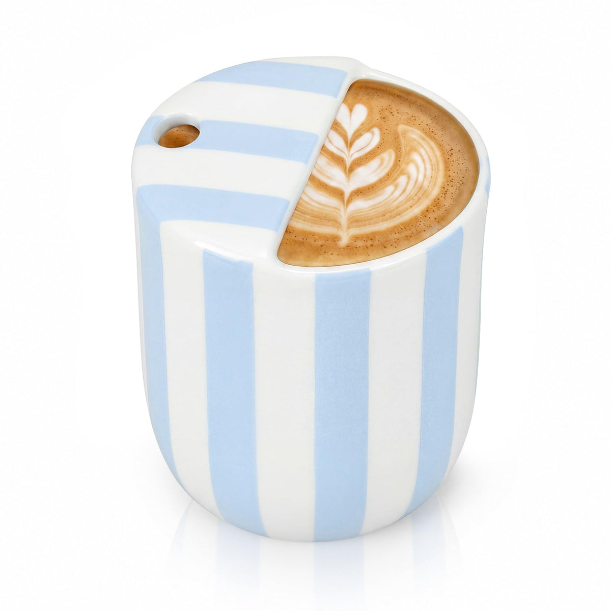1 Pcs Ceramic Mug with Sip Hole 10 oz Light Blue Striped