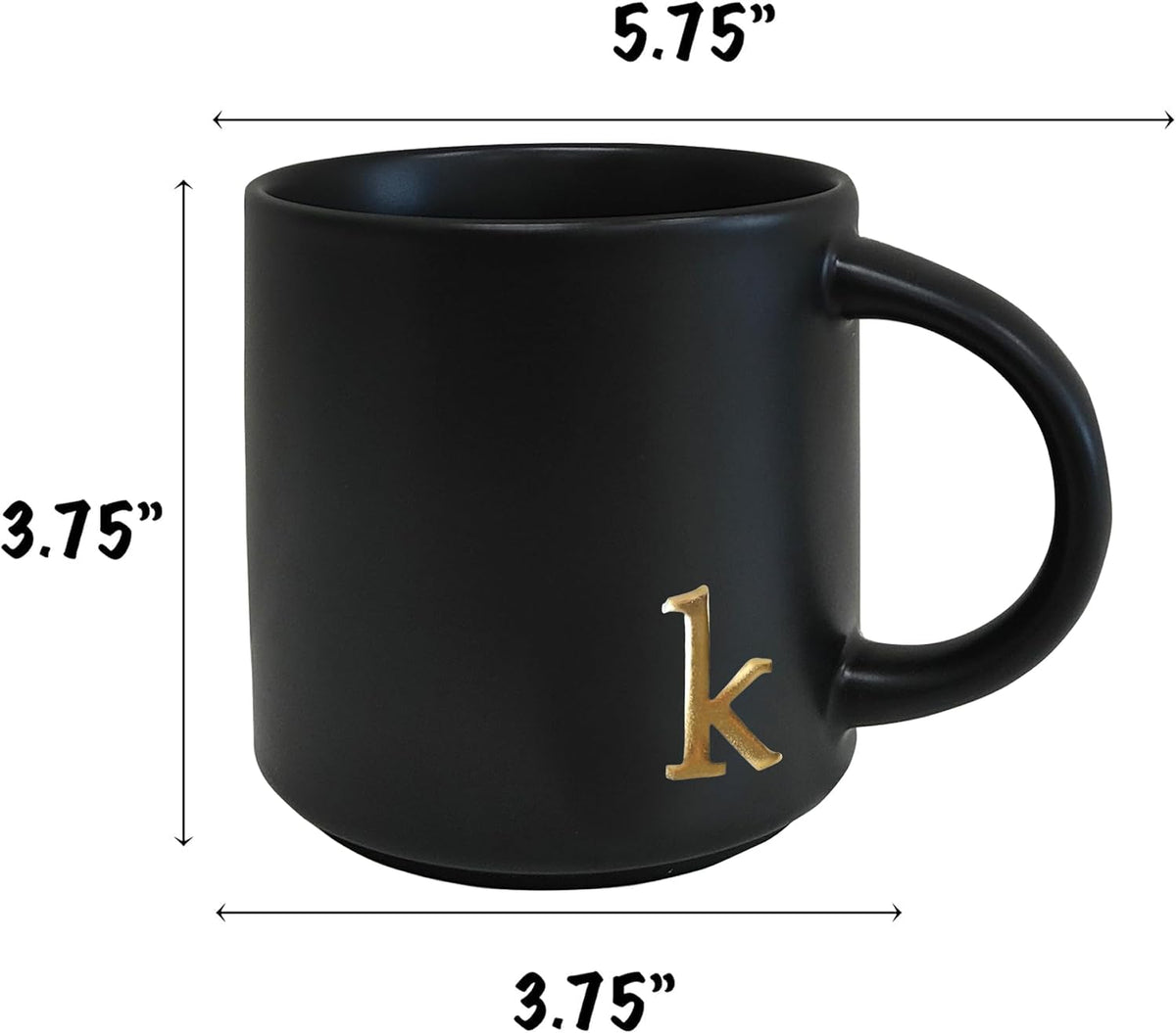 COLLECTIVE HOME Black Ceramic Coffee Mug, 15 oz Golden Monogram Tea Cup (k)