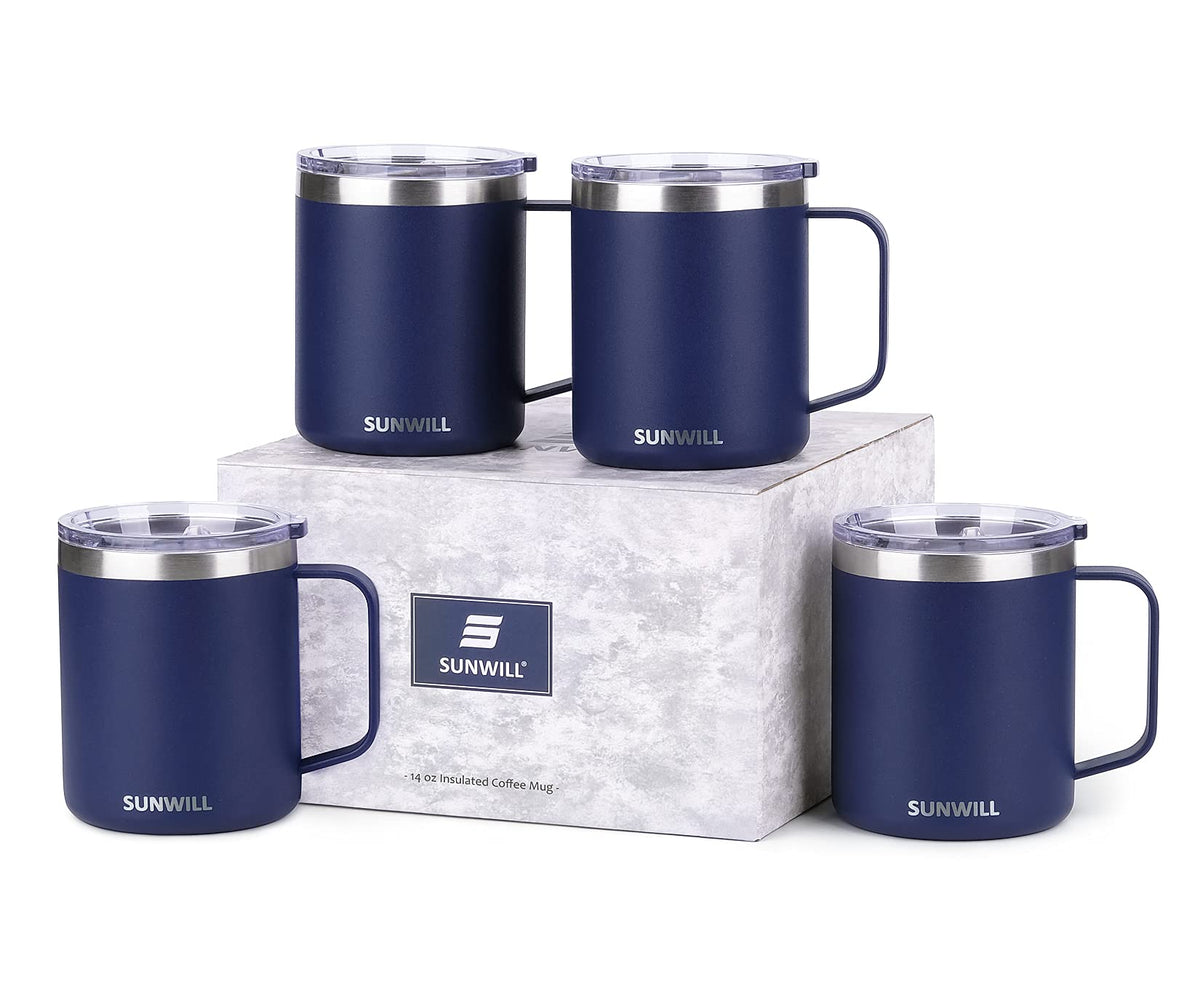 SUNWILL Insulated Coffee Mug, Stainless Steel 14 oz, Splash-Proof Lid
