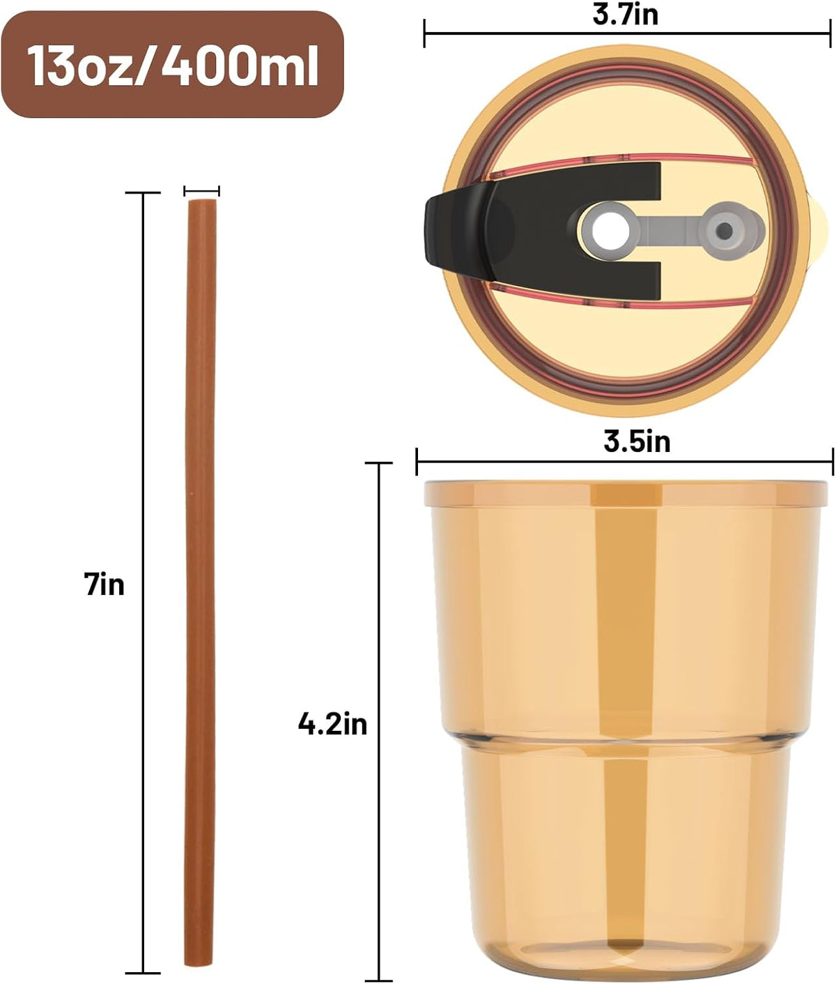 Luxfuel 13 oz Glass Cups with Lids and Straws Reusable Iced Coffee Tumbler