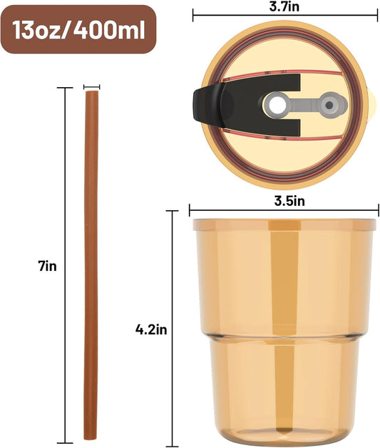 Luxfuel 13 oz Glass Cups with Lids and Straws Reusable Iced Coffee Tumbler