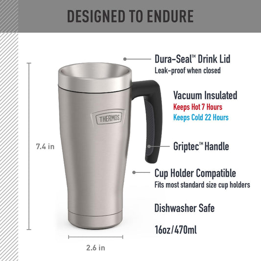 THERMOS ICON SERIES, Stainless Steel Mug, Matte Stainless Steel, 16 oz