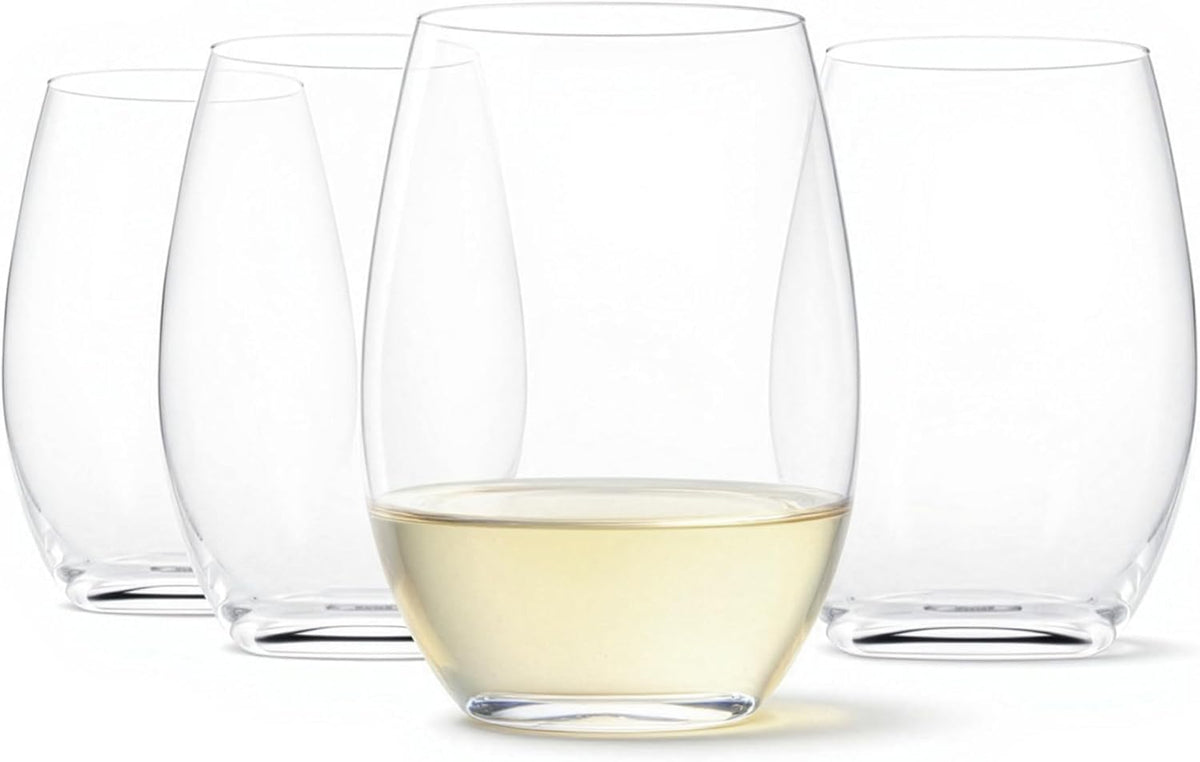 Amazon Basics Stemless White Wine Glasses Set Of 4, 14 Oz Clear Glass, Classic Design for Everyday Dining, Weddings & Parties, Dishwasher-Safe