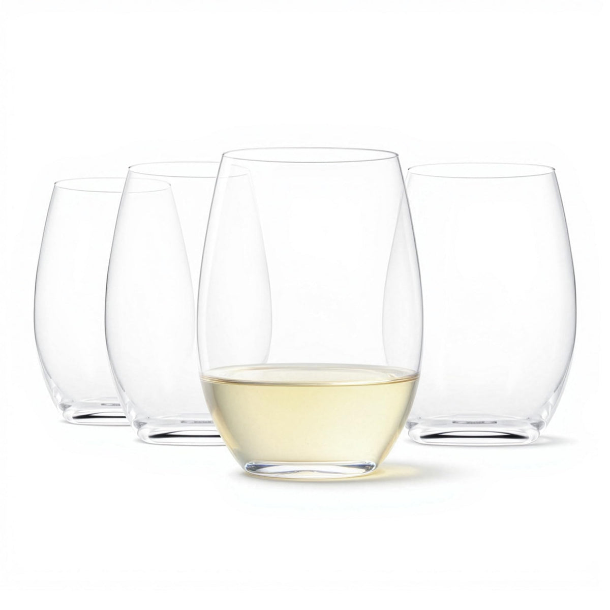 Amazon Basics Stemless White Wine Glasses Set Of 4, 14 Oz Clear Glass, Classic Design for Everyday Dining, Weddings & Parties, Dishwasher-Safe