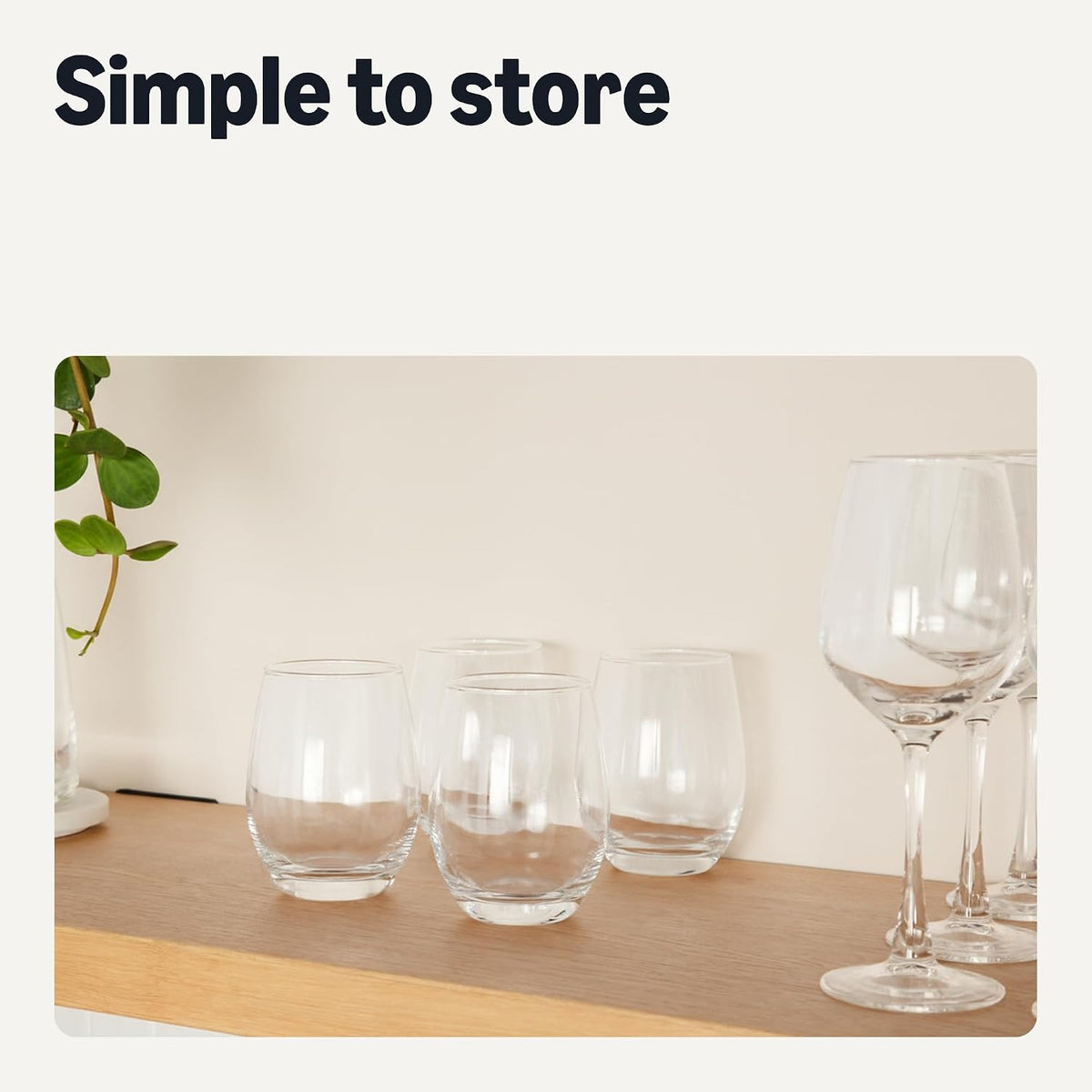 Amazon Basics Stemless White Wine Glasses Set Of 4, 14 Oz Clear Glass, Classic Design for Everyday Dining, Weddings & Parties, Dishwasher-Safe