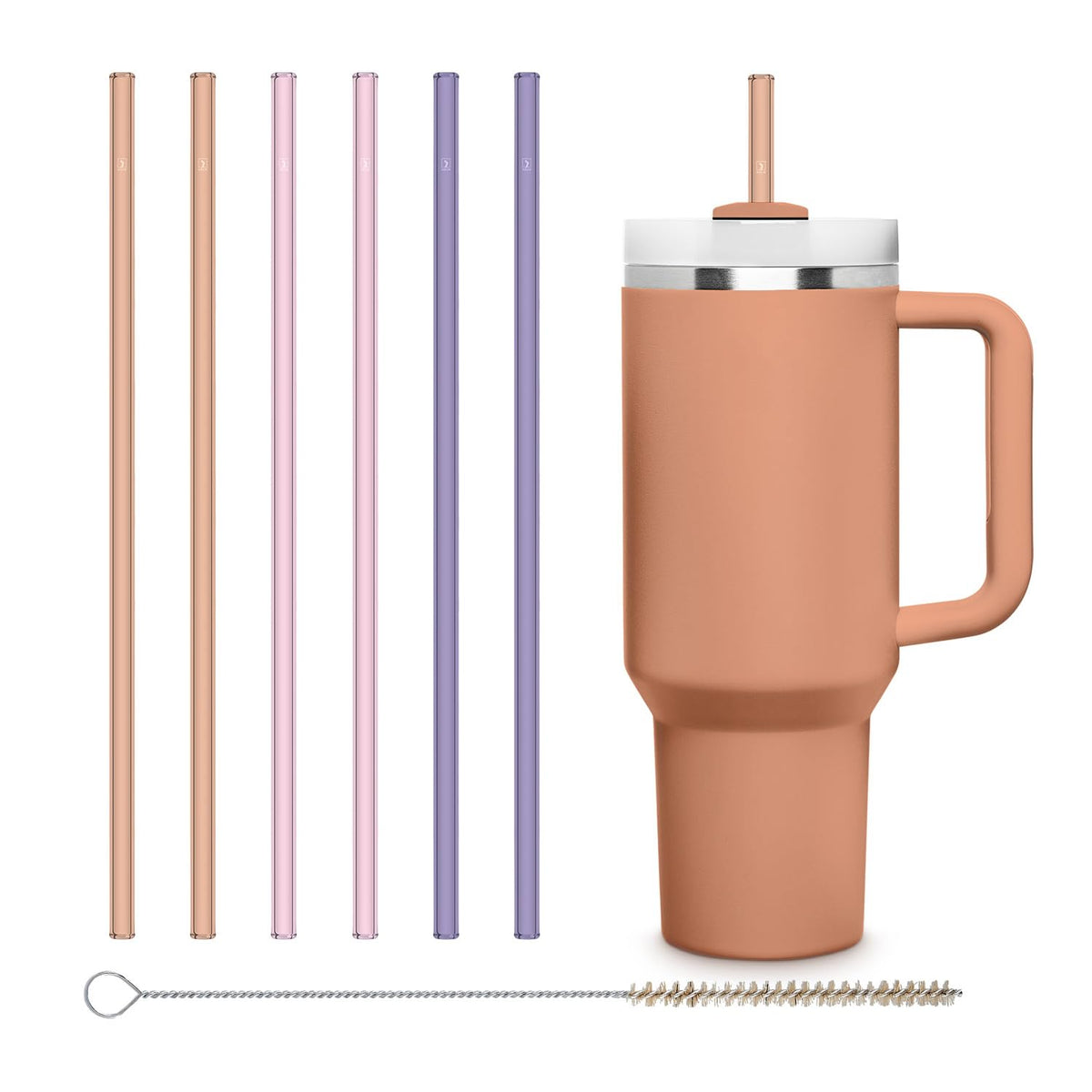 Halm Glass Straws 6x 12 inch Long Replacement Straw for Stanley Quencher Cup 40 oz & 30 oz Plastic-Free Cleaning Brush - Reusable Drinking Straw Dishwasher Safe Made in Germany