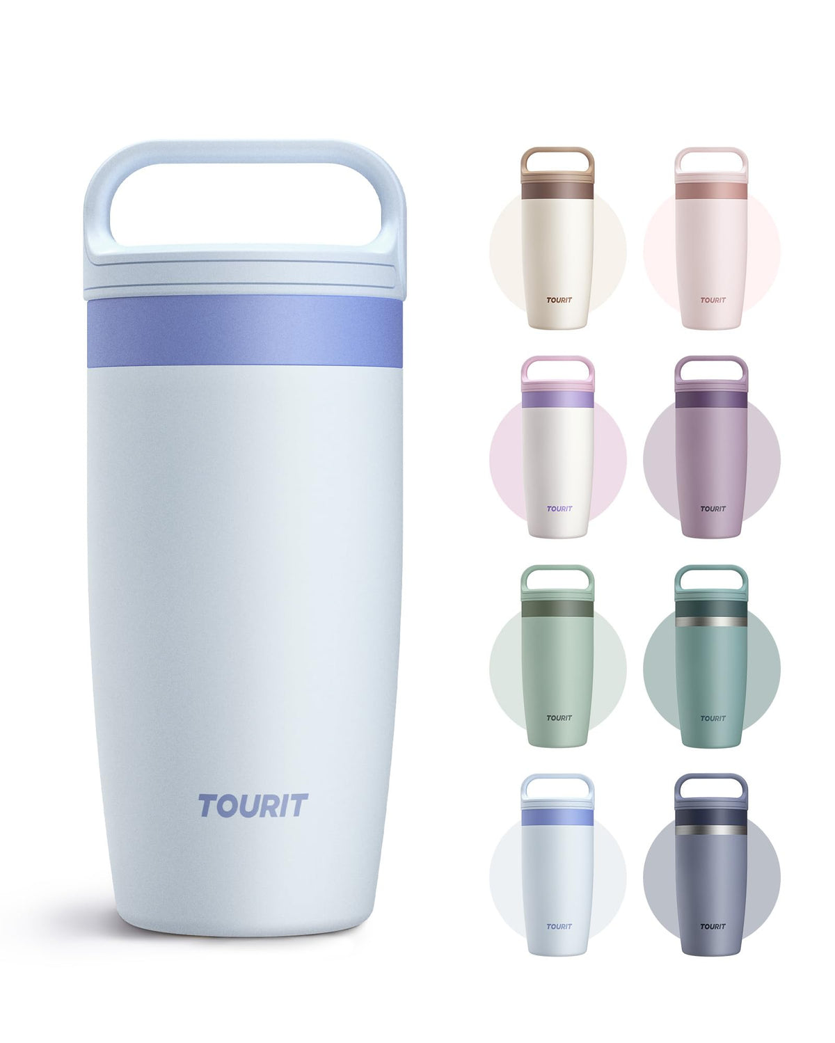 TOURIT Travel Coffee Mug 16 oz,Leakproof 2-Part Drink Lid Tumbler,Off-White