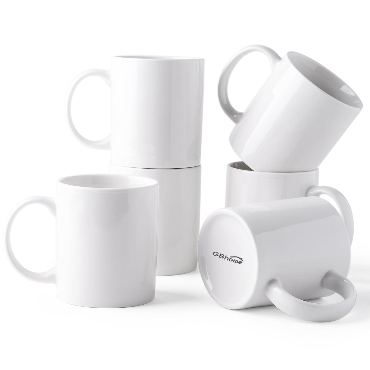 GBhome White Coffee Mugs Set of 12, 12 oz Ceramic Coffee Cups