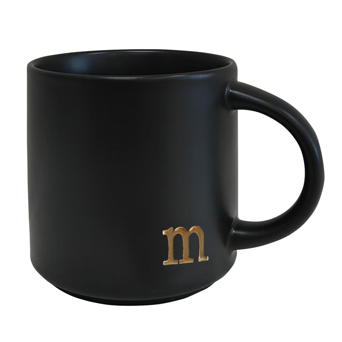 COLLECTIVE HOME Black Ceramic Coffee Mug, 15 oz Golden Monogram Tea Cup (k)