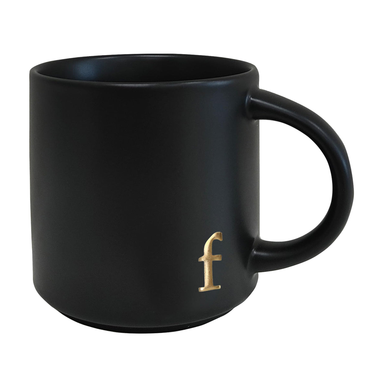COLLECTIVE HOME Black Ceramic Coffee Mug, 15 oz Golden Monogram Tea Cup (k)
